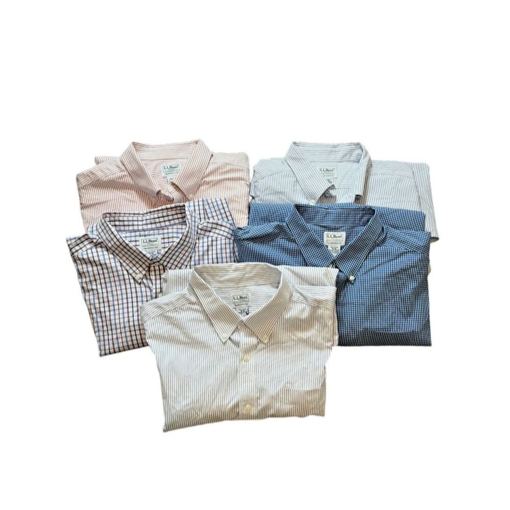 LL Bean Lot Of 5 Mens Size 18-33 Traditional Fit Cotton Button Down Dress Shirts